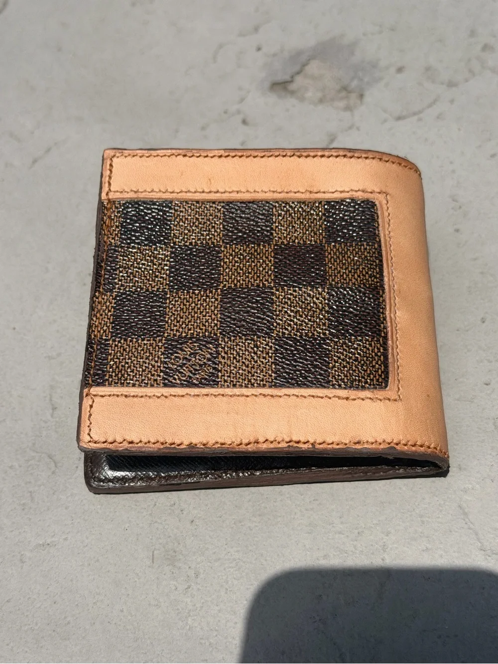 Louis Vuitton Brown Checker and Tan Leather Bifold Wallet
